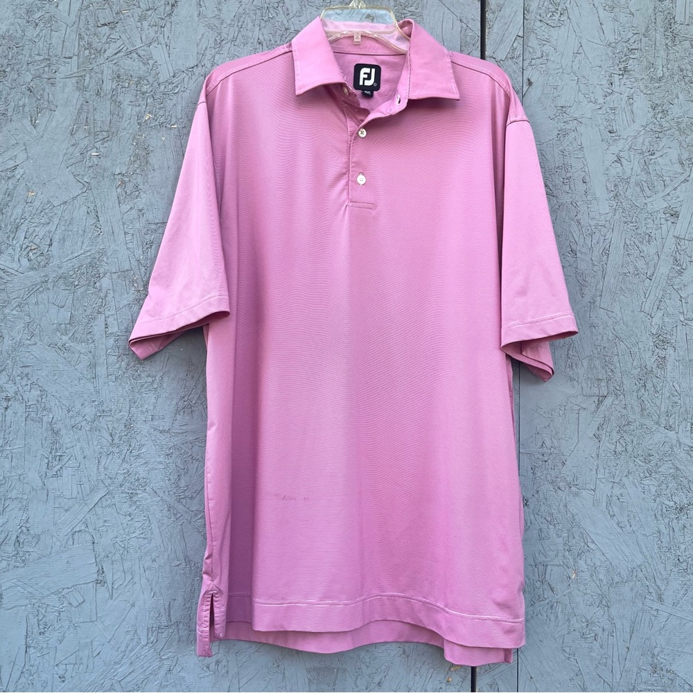 Footjoy FJ Golf Performance Stretch Polo Shirt Pink Stripe Logo Sleeve Men's L